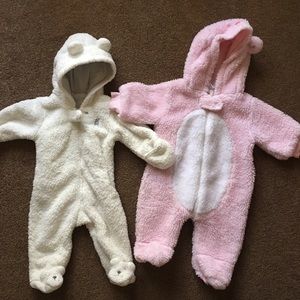Lot of 2: Baby Infant Furry Snowsuit one piece